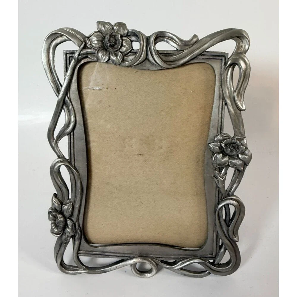 Vintage Sun Brand Silver Tone Pewter Heavy Metal Gardening Photo Frame 5